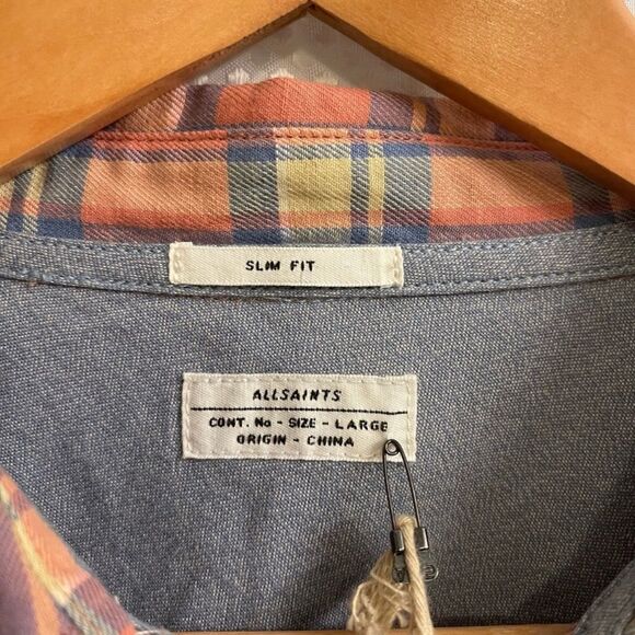 AllSaints | All Saints Township HS Shirt Coral Base Check Button Down Shirt - Picture 2 of 6